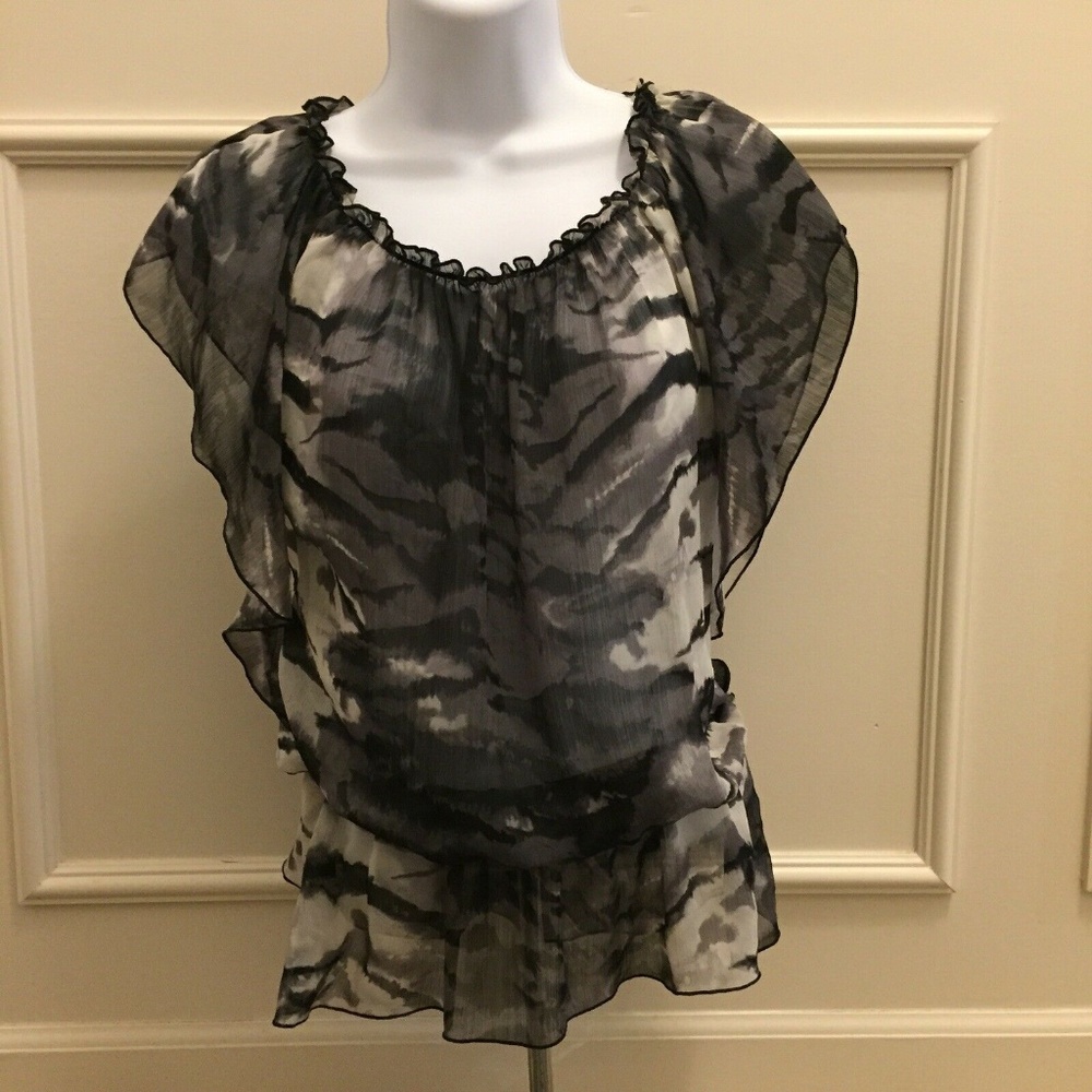 HOT TEMPERED Gray Sheer Cinched Waist Flutter Tie